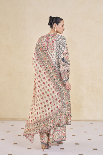 Demoiselle Printed Sequin Silk Suit Set - Cream, Cream, image 2